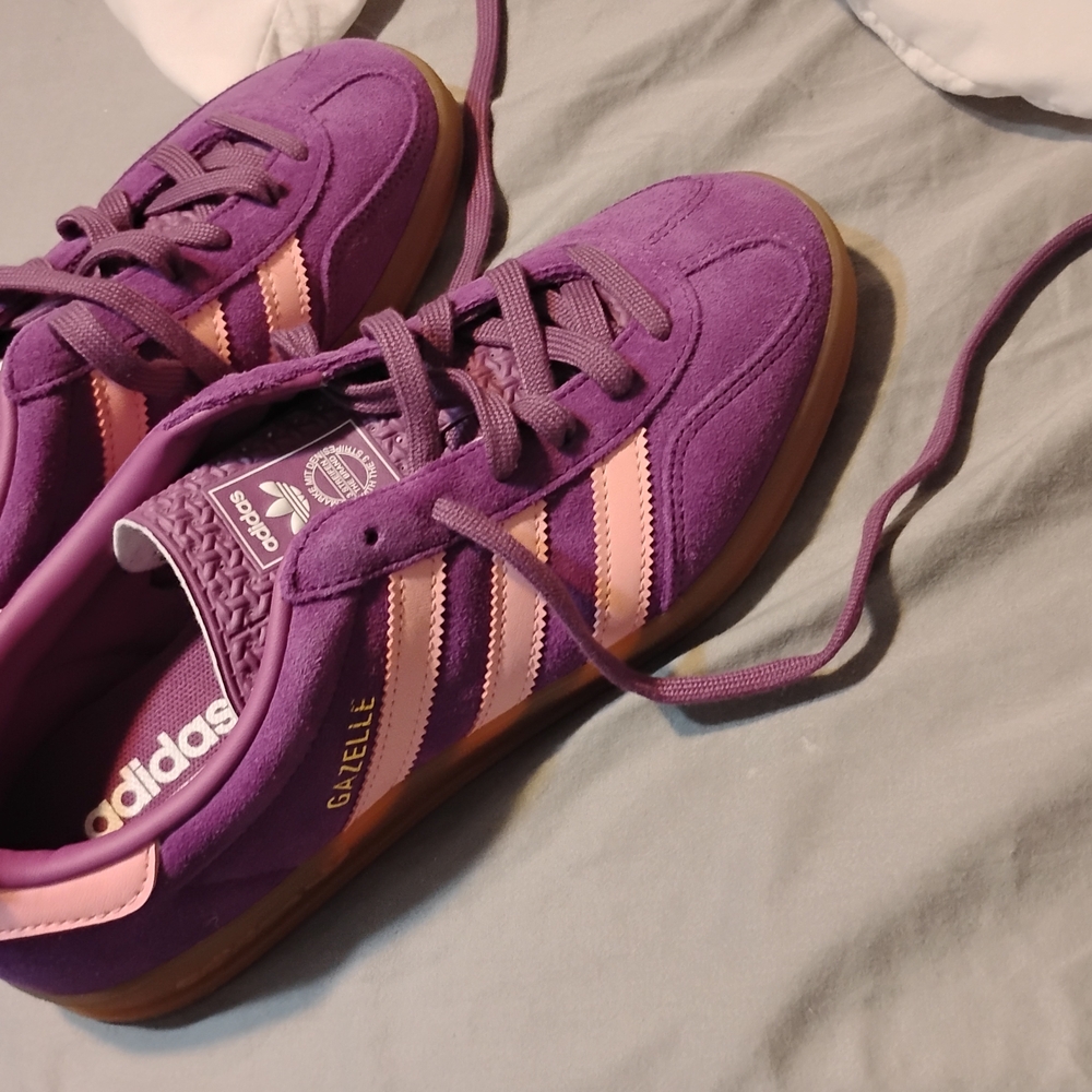 adidas Gazelle Purple Suede Sneakers with Pink Stripes